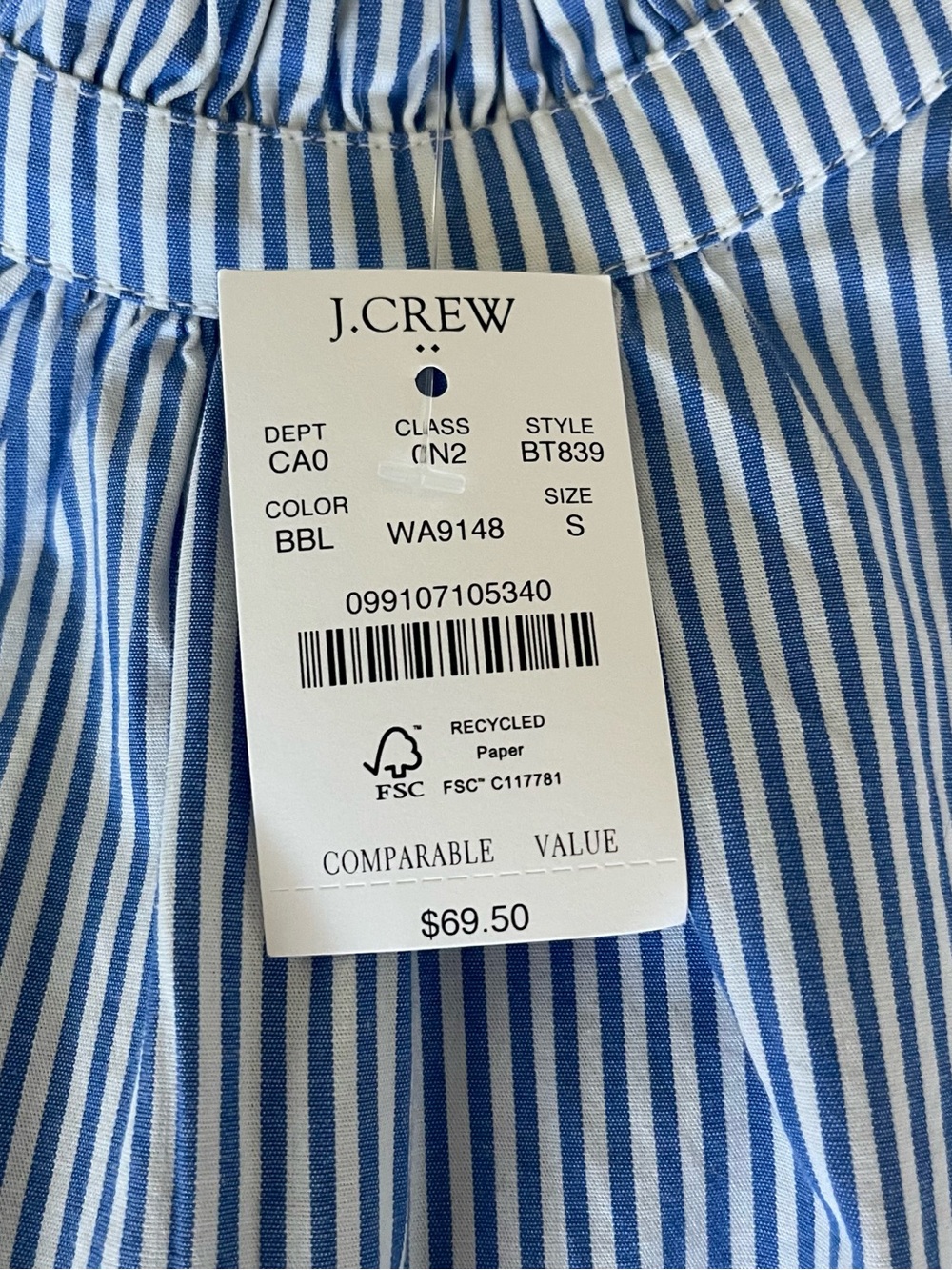 NWT J. Crew Striped Ruffle-Neck Sleeveless Top Blue White Cotton Tank Small - Picture 7 of 10